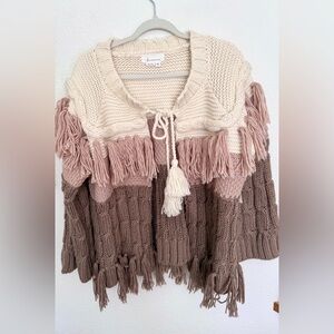 Anthropologie Mixed Knit Tassel Fringe Cardigan Sweater Boho NWT $158